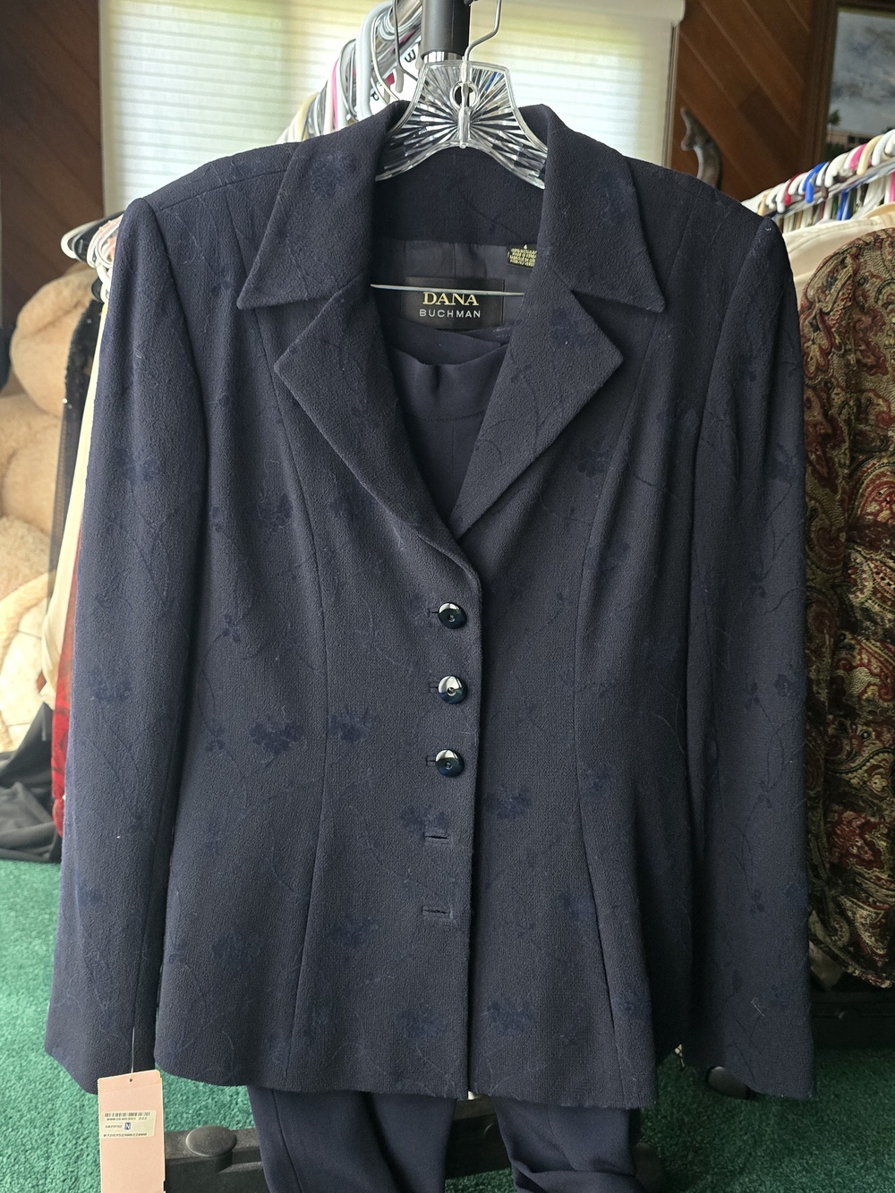 NWT Vintage Dana Buchman Nordstrom 100% Wool Pantsuit Set Dark Navy Ink Size 4